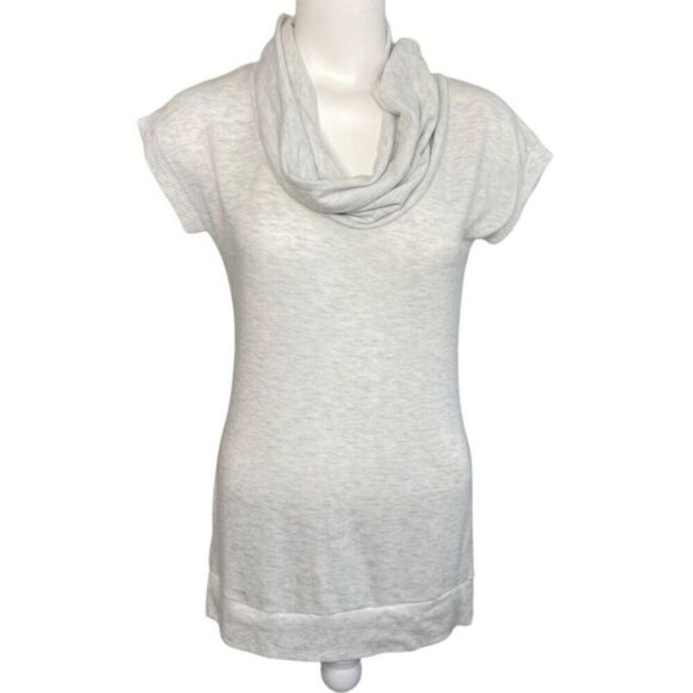 Poof! Cowl Neck Top Women's LARGE Gray Short Sleeve Stretchy Soft Knit NEW